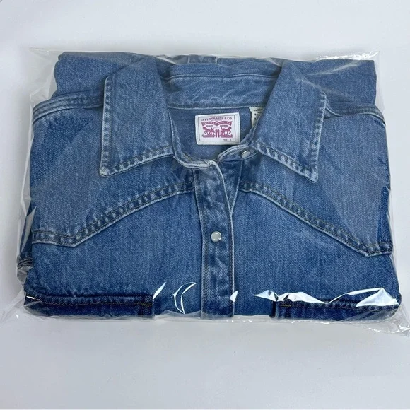 Levis Men's Blue Denim Pearl Snap Western Shirt/ Shacket PC9-A3373-0004 Size L - Picture 15 of 15